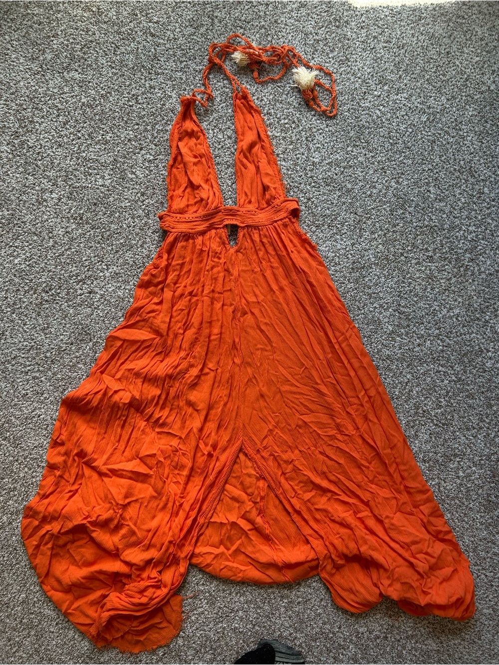 Free People Boho Halter Maxi Dress in Bright Orange